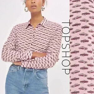 TOPSHOP Vintage Car / Cadillac Print Button Down Top